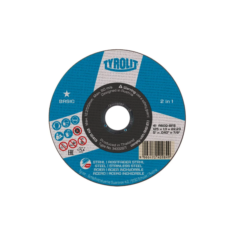 DISCO CORTE BASIC 41C 115X1X22 A60Q-BF (TYROLIT)