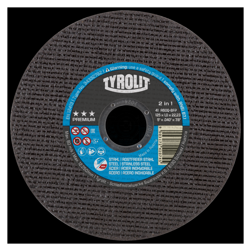 DISCO CORTE PREMIUM 41C 115X1X22 A60Q-BFP (TYROLIT)