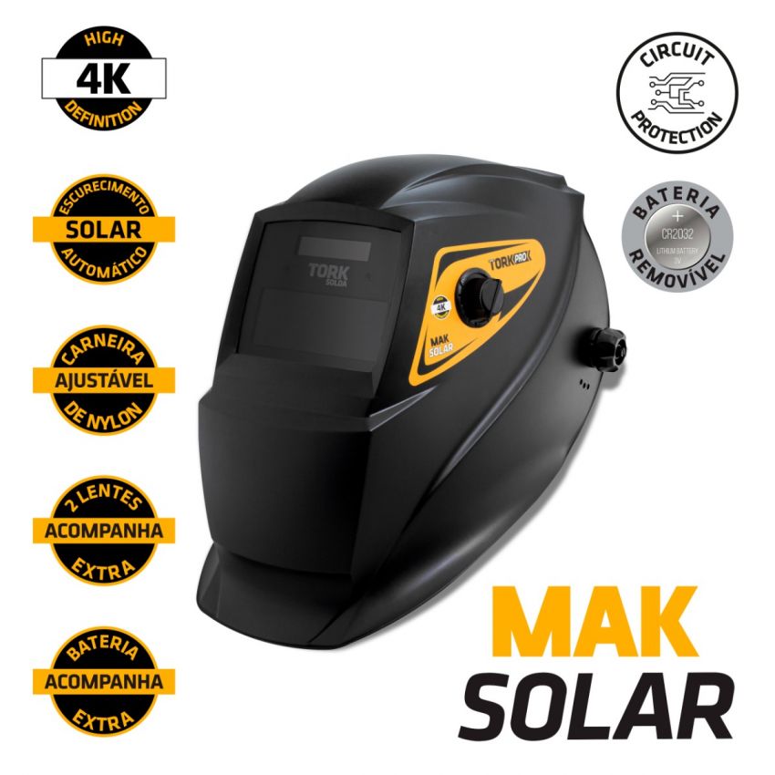 MÁSCARA DE SOLDA COM ESCURECIMENTO AUTOMÁTICO MAK SOLAR 4K (TORK SOLDA)