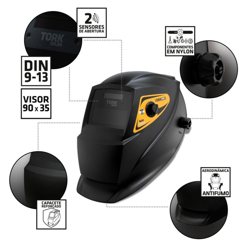 MÁSCARA DE SOLDA COM ESCURECIMENTO AUTOMÁTICO MAK SOLAR 4K (TORK SOLDA)