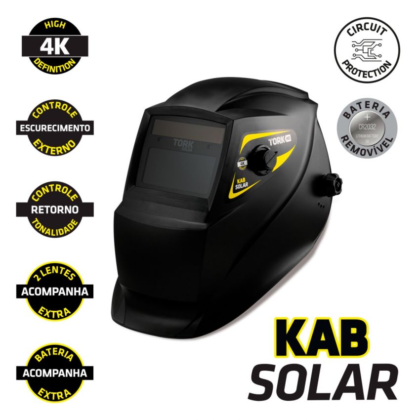 MÁSCARA DE SOLDA COM ESCURECIMENTO AUTOMÁTICO KAB SOLAR 4K (TORK SOLDA)