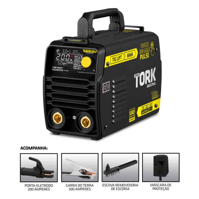 MÁQUINA DE SOLDA INVERSORA TIG, ELETRODO MMA TOUCH 200A 220V (TORK SOLDA)