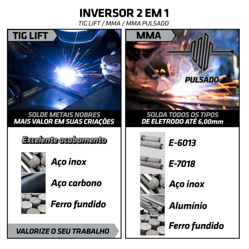 MÁQUINA DE SOLDA INVERSORA TIG, ELETRODO MMA TOUCH 250A 220V (TORK SOLDA)