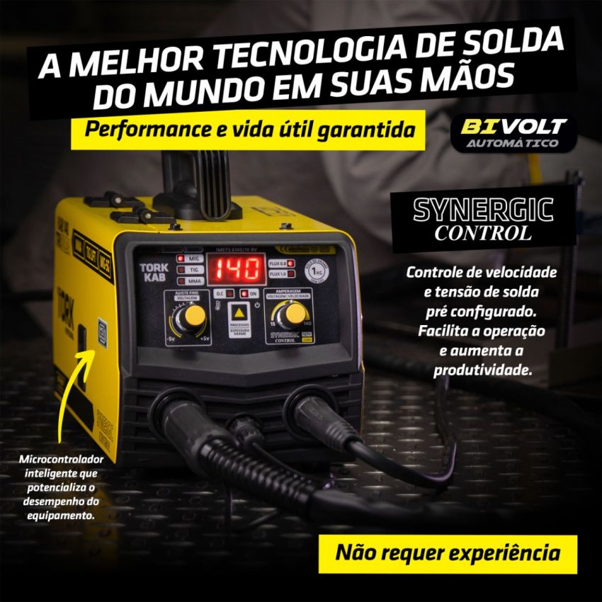 MÁQUINA INVERSORA DE SOLDA MIG SINÉRGICO,TIG,ELETRODO MMA KAB 140A BIVOLT (TORK SOLDA)