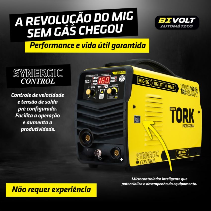 MÁQUINA DE SOLDA INVERSORA MIG SINÉRGICO, TIG, ELETRODO MMA KAB 160A BIVOLT (TORK SOLDA)