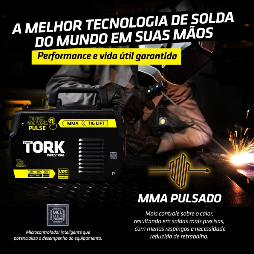 MÁQUINA DE SOLDA INVERSORA TIG, ELETRODO MMA TOUCH 200A 220V (TORK SOLDA)