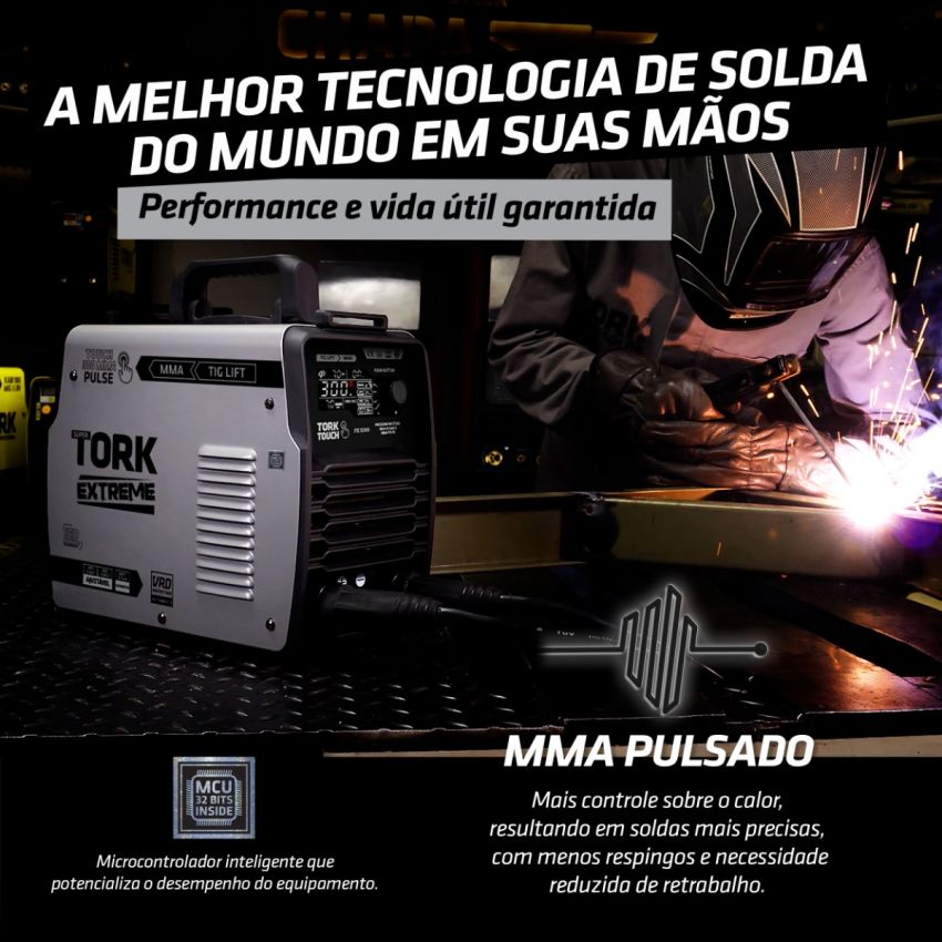 MÁQUINA DE SOLDA INVERSORA TIG, ELETRODO MMA TOUCH 300A 220V (TORK SOLDA)