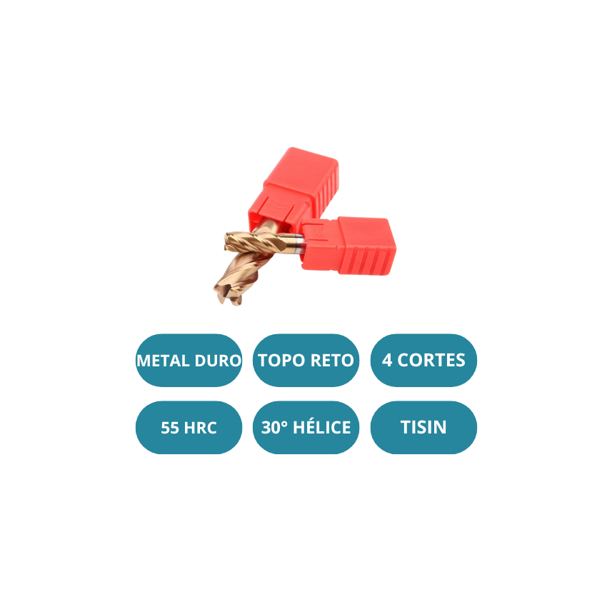 Fresa MD 55HRC Topo Reto 4 Cortes - Ø03.0X08X50MM H6 TiSiN - Topmill