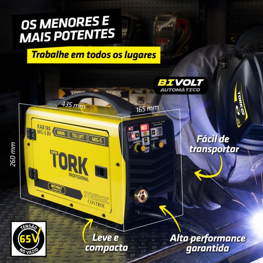 MÁQUINA INVERSORA DE SOLDA MIG SINÉRGICO,TIG,ELETRODO MMA KAB 180A BIVOLT (TORK SOLDA)