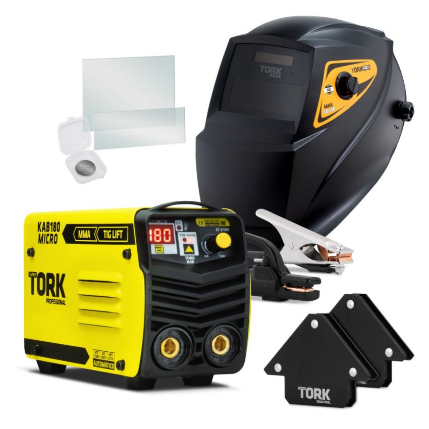 MÁQUINA INVERSORA DE SOLDA TIG,ELETRODO MMA KAB 180A 220v, MÁSCARA AUTOMÁTICA (TORK SOLDA)