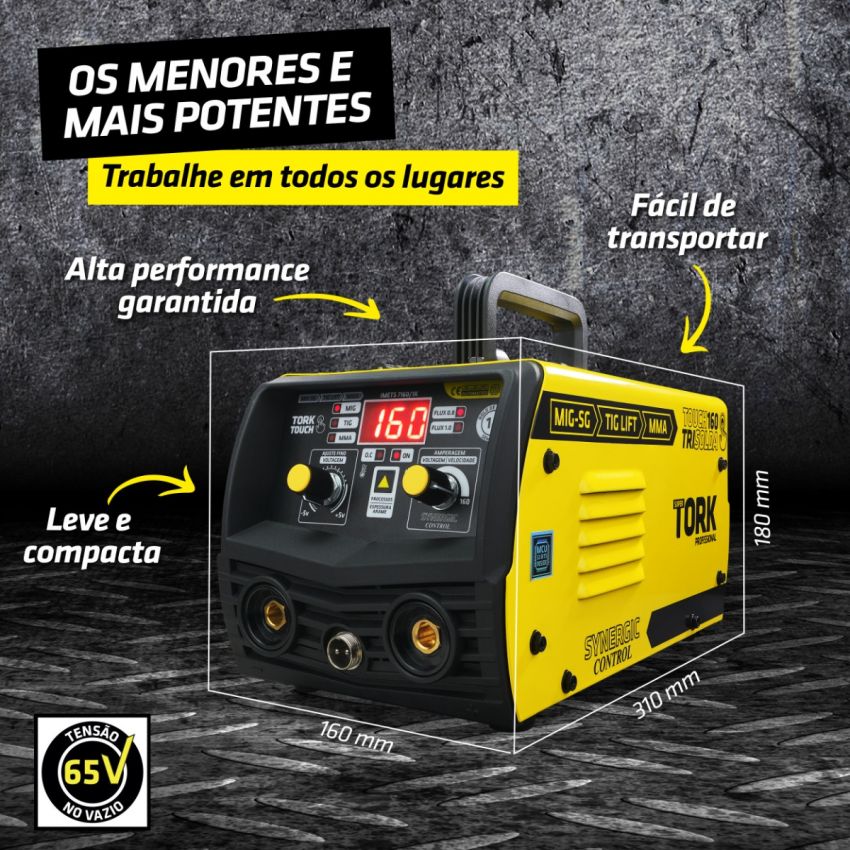 MÁQUINA DE SOLDA INVERSORA MIG SINÉRGICO, TIG, ELETRODO MMA KAB 160A 220V, MÁSCARA AUTOMÁTICA (TORK SOLDA)