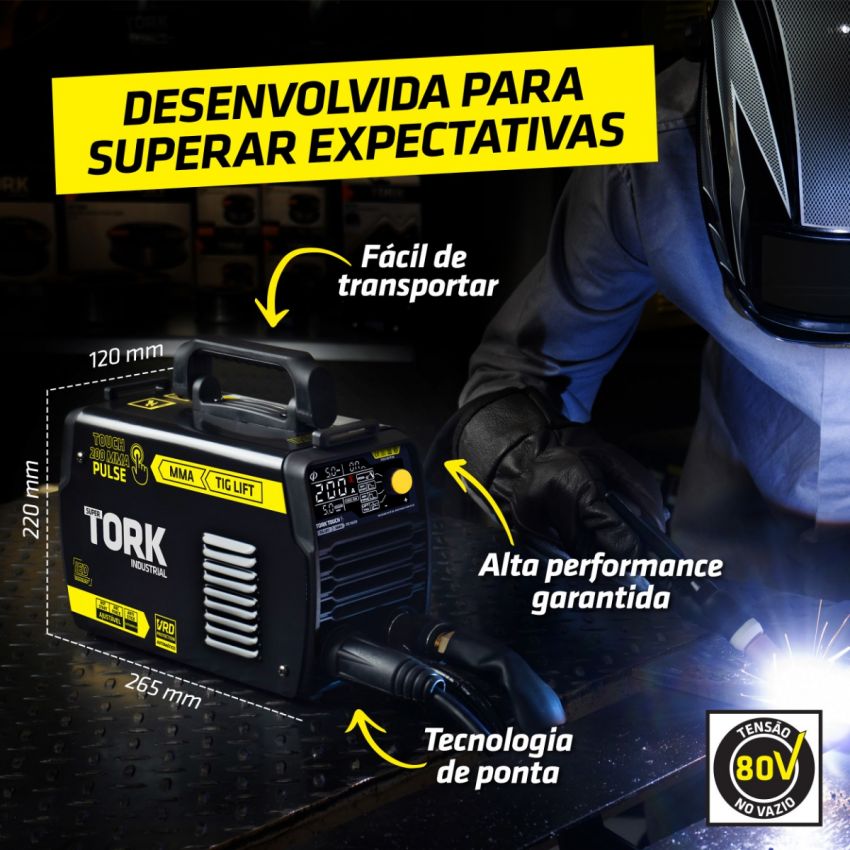 MÁQUINA DE SOLDA INVERSORA TIG, ELETRODO MMA TOUCH 200A 220V (TORK SOLDA)