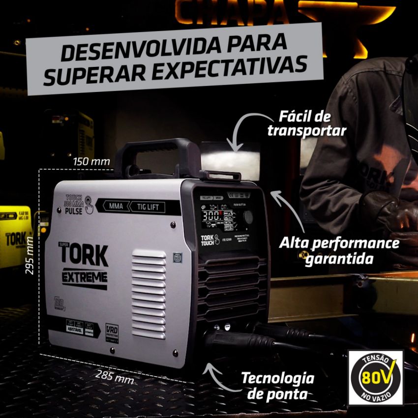 MÁQUINA DE SOLDA INVERSORA TIG, ELETRODO MMA TOUCH 300A 220V (TORK SOLDA)