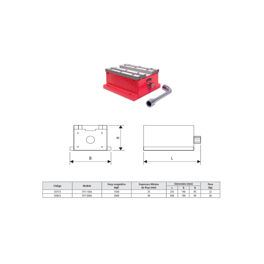 Bloco Magnético Modelo SYT-200A - Força Magnética 2000 KGF (BTFIXO)