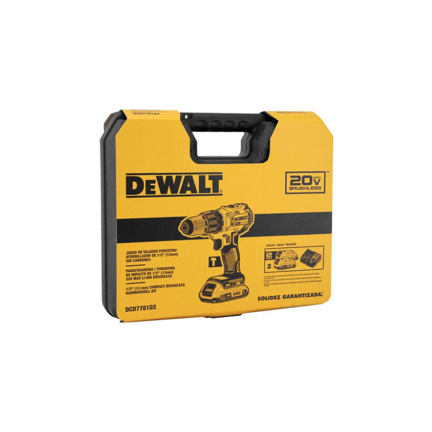 PARAFUSADEIRA FURADEIRA DE IMPACTO 1/2 POL. COM 2 BATERIAS 20V, CARREGADOR BIVOLT E MALETA (DEWALT)