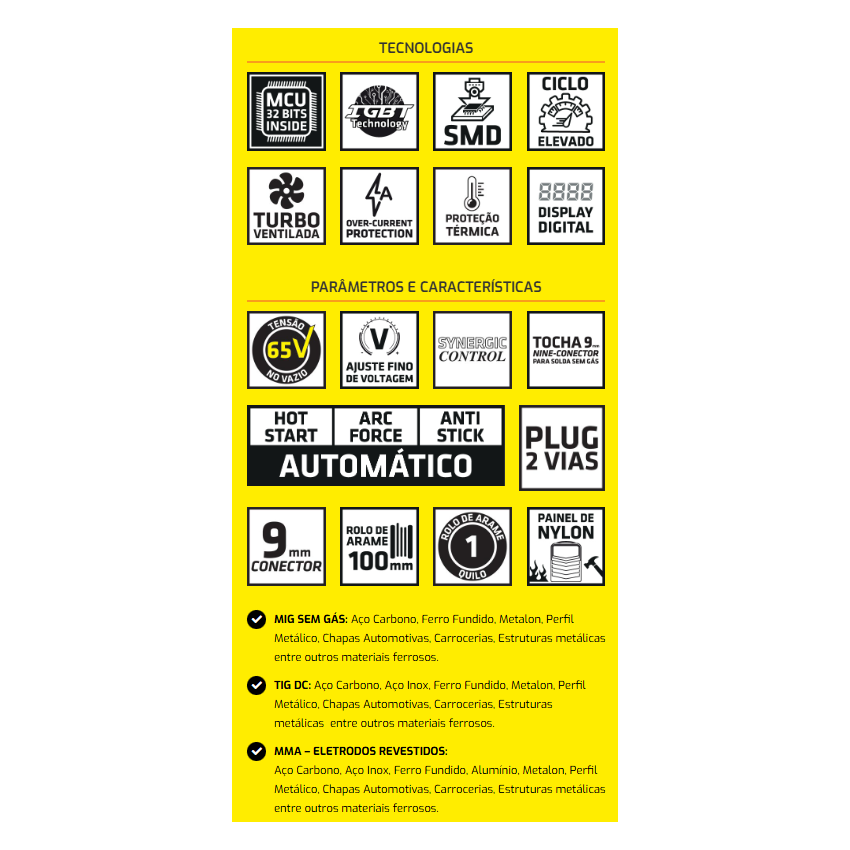 MÁQUINA INVERSORA DE SOLDA MIG SINÉRGICO,TIG,ELETRODO MMA KAB 140A BIVOLT (TORK SOLDA)