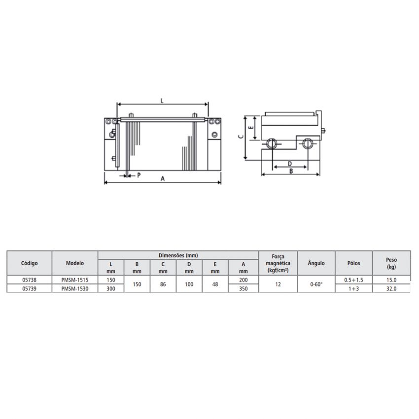 MESA DE SENO MAGNÉTICA PERMANENTE 150X150MM PMSM-1515 BTFIXO