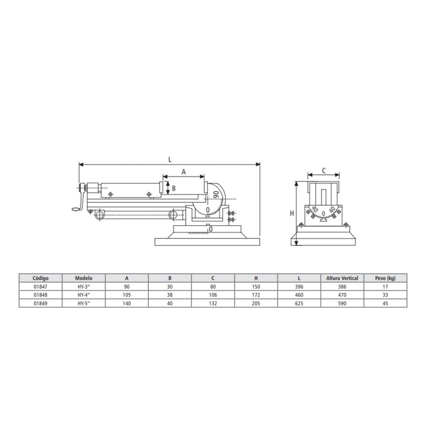 MORSA INCLINÁVEL E GIRATÓRIA ABERTURA 106MM HY-4 BTFIXO