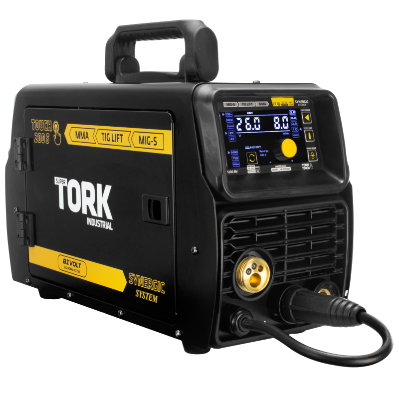 MÁQUINA DE SOLDA INVERSORA MIG SINÉRGICO, TIG, ELETRODO MMA TOUCH 200A BIVOLT (TORK SOLDA)