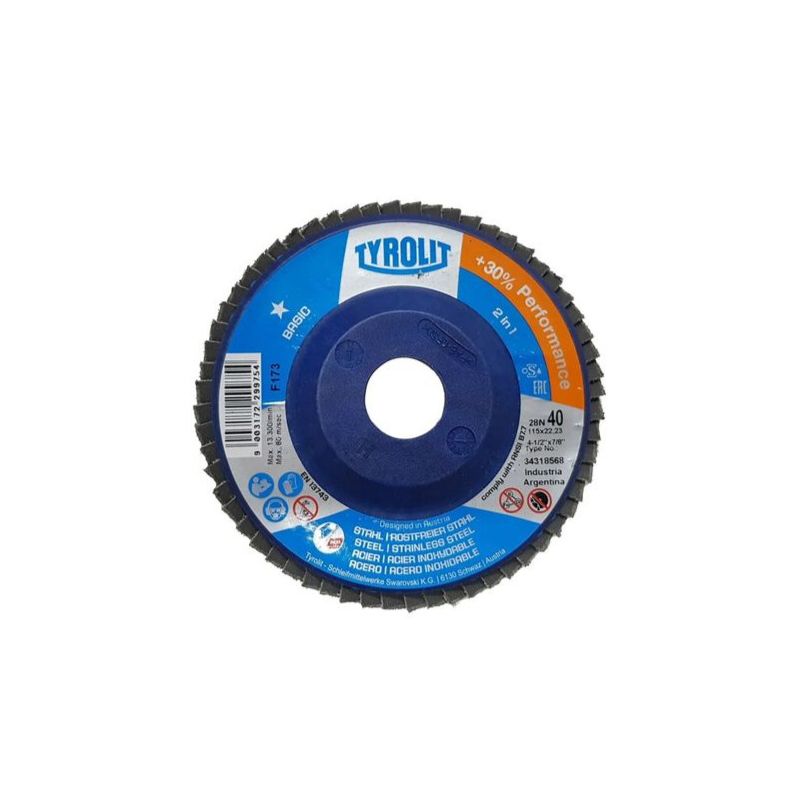 DISCO FLAP BASIC RETO PLAS. 115X22 GRÃO 40 (TYROLIT)
