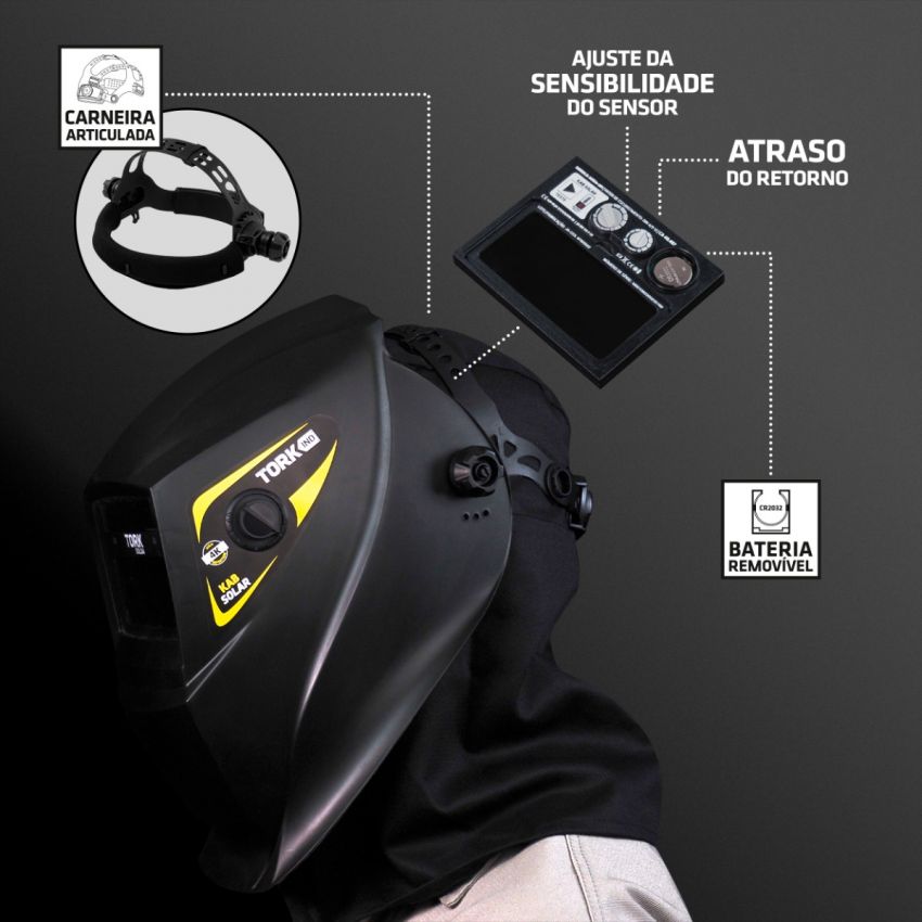 MÁSCARA DE SOLDA COM ESCURECIMENTO AUTOMÁTICO KAB SOLAR 4K (TORK SOLDA)