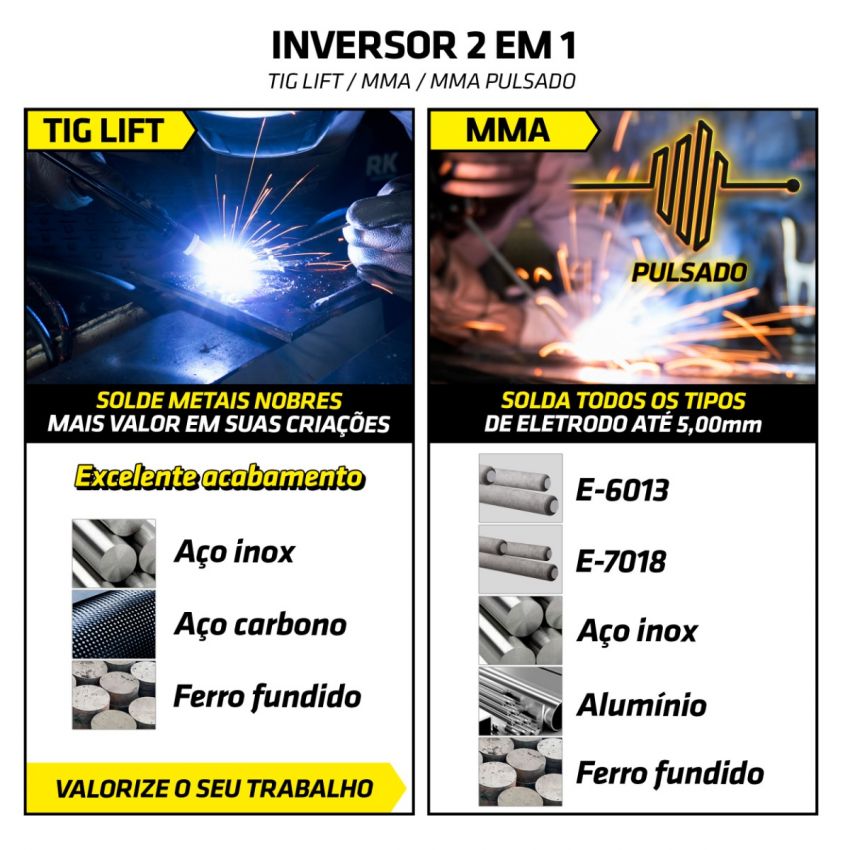 MÁQUINA DE SOLDA INVERSORA TIG, ELETRODO MMA TOUCH 200A 220V (TORK SOLDA)