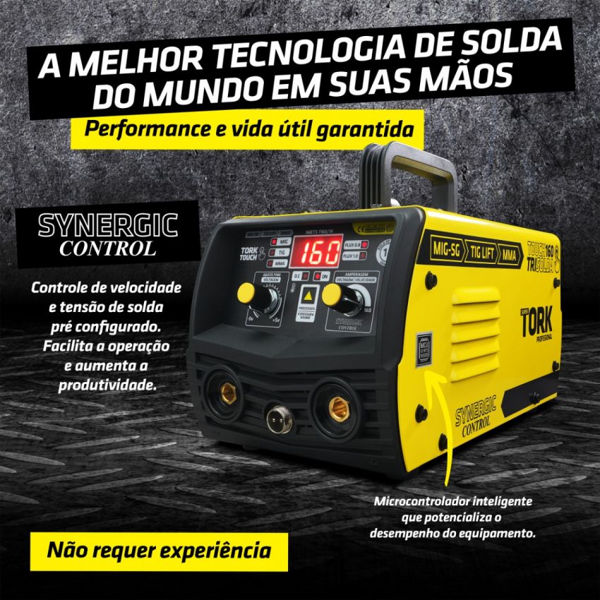MÁQUINA DE SOLDA INVERSORA MIG SINÉRGICO, TIG, ELETRODO MMA KAB 160A 220V, MÁSCARA AUTOMÁTICA (TORK SOLDA)