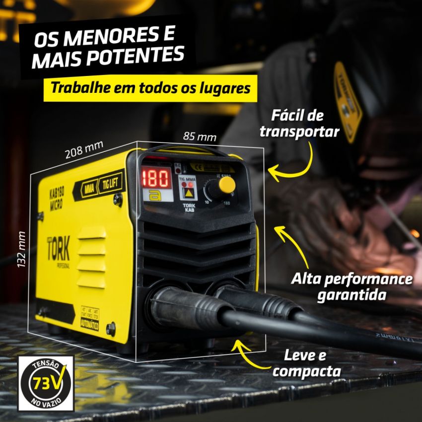 MÁQUINA INVERSORA DE SOLDA TIG,ELETRODO MMA KAB 180A 220v, MÁSCARA AUTOMÁTICA (TORK SOLDA)