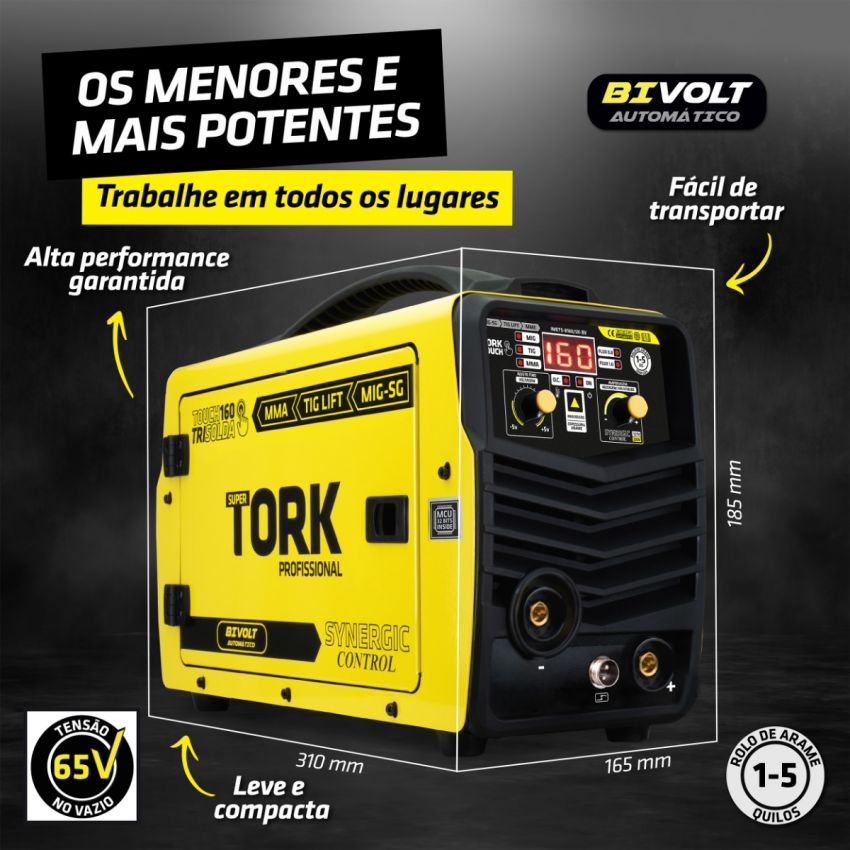 MÁQUINA DE SOLDA INVERSORA MIG SINÉRGICO, TIG, ELETRODO MMA KAB 160A BIVOLT (TORK SOLDA)