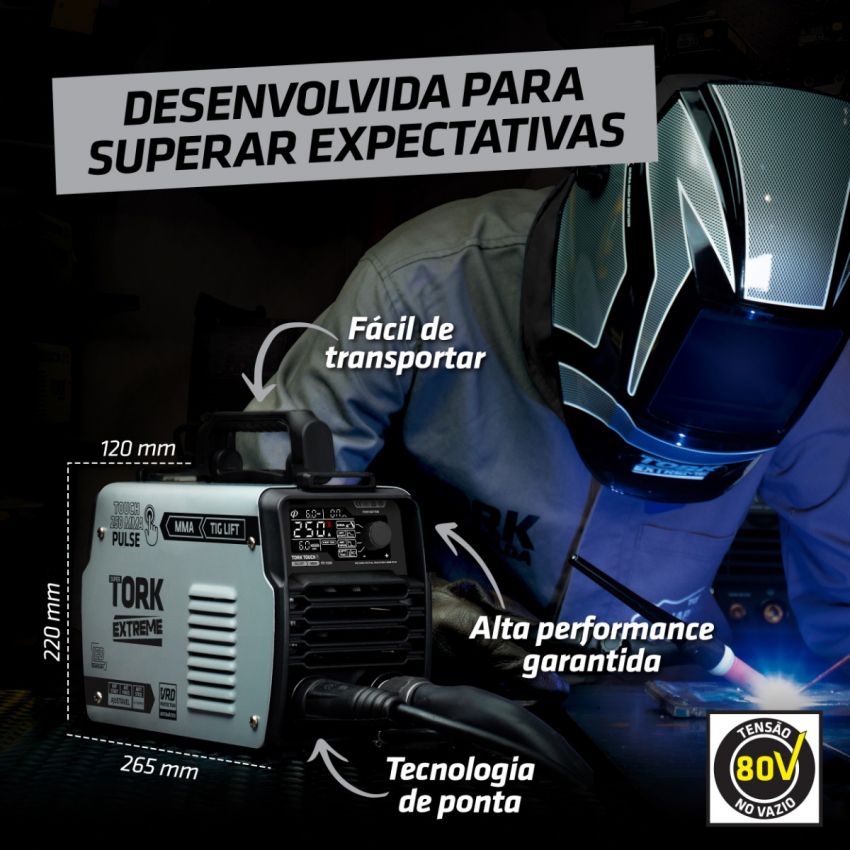 MÁQUINA DE SOLDA INVERSORA TIG, ELETRODO MMA TOUCH 250A 220V (TORK SOLDA)
