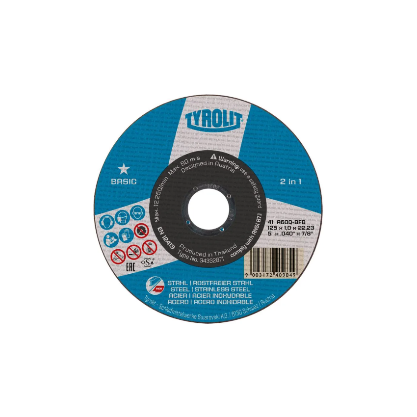 DISCO CORTE BASIC 41C 115X1X22 A60Q-BF (TYROLIT)