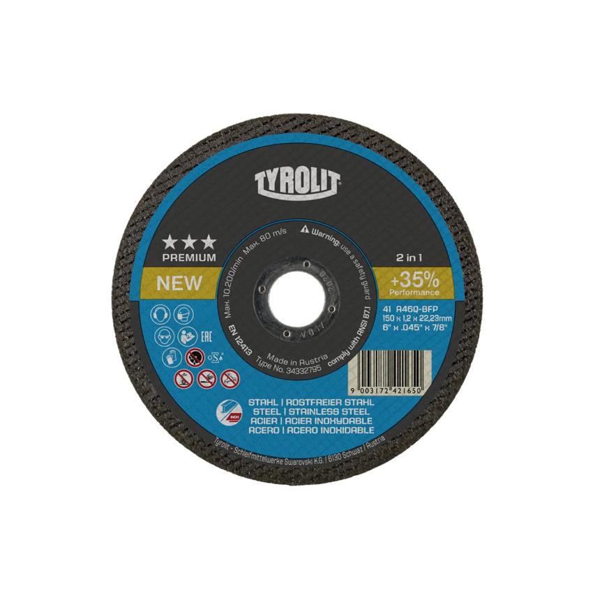 DISCO CORTE PREMIUM 41C 115X1X22 A60Q-BFP (TYROLIT)