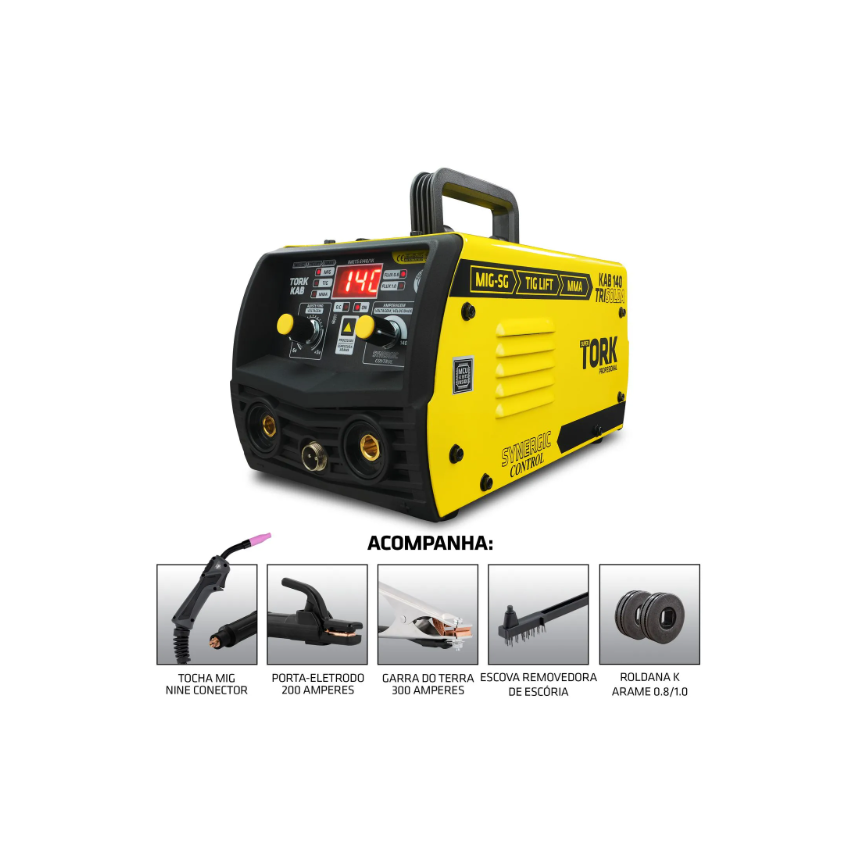 MÁQUINA INVERSORA DE SOLDA MIG SINÉRGICO,TIG,ELETRODO MMA KAB 140A BIVOLT (TORK SOLDA)