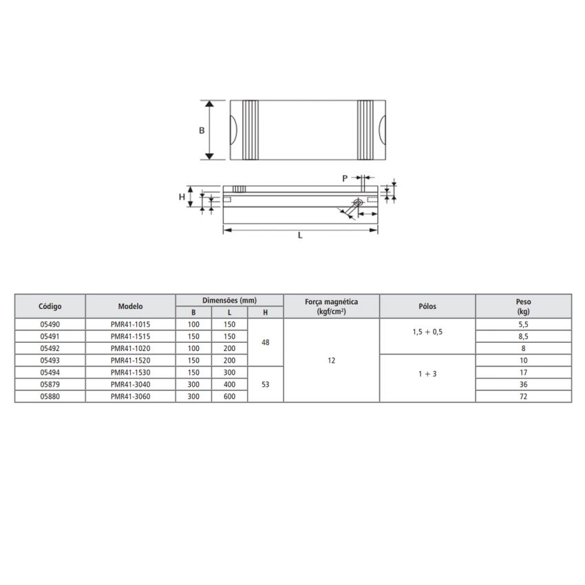 MESA MAGNÉTICA LEVE 150X150X48MM POLOS 1,5+0,5 BTFIXO