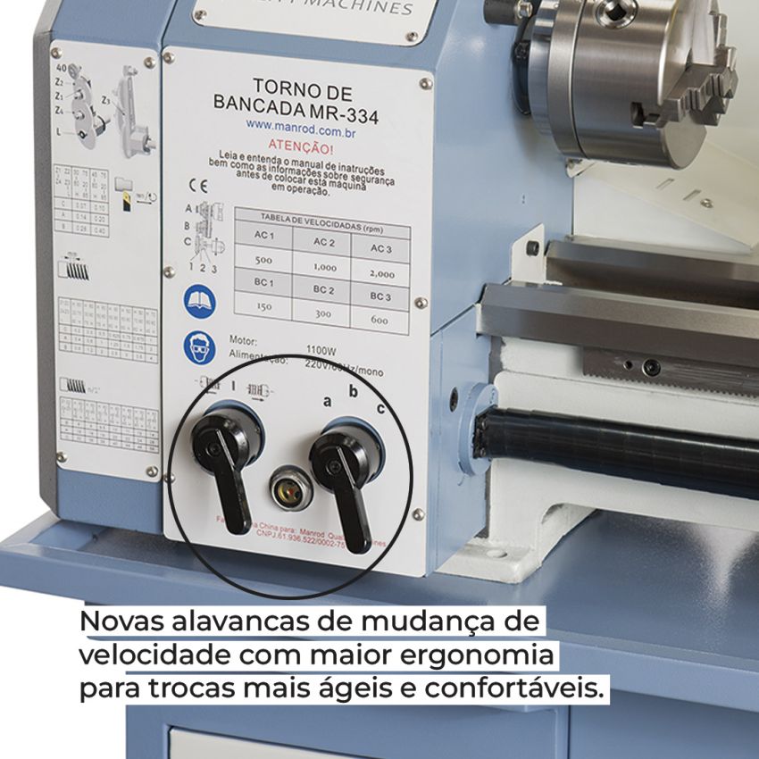 TORNO DE BANCADA PROFISSIONAL Ø280x700mm 1100W MR-334 (MANROD)