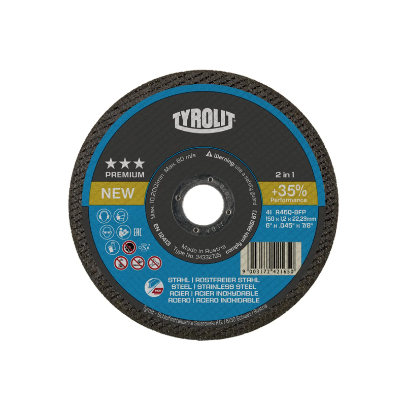 DISCO CORTE PREMIUM 41C 115X1X22 A60Q-BFP (TYROLIT)