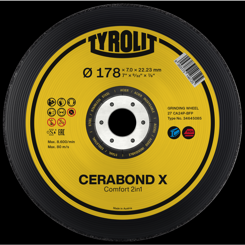 DISCO DESBASTE CERABOND 178x7x22 CA24Q-BFP (TYROLIT)	