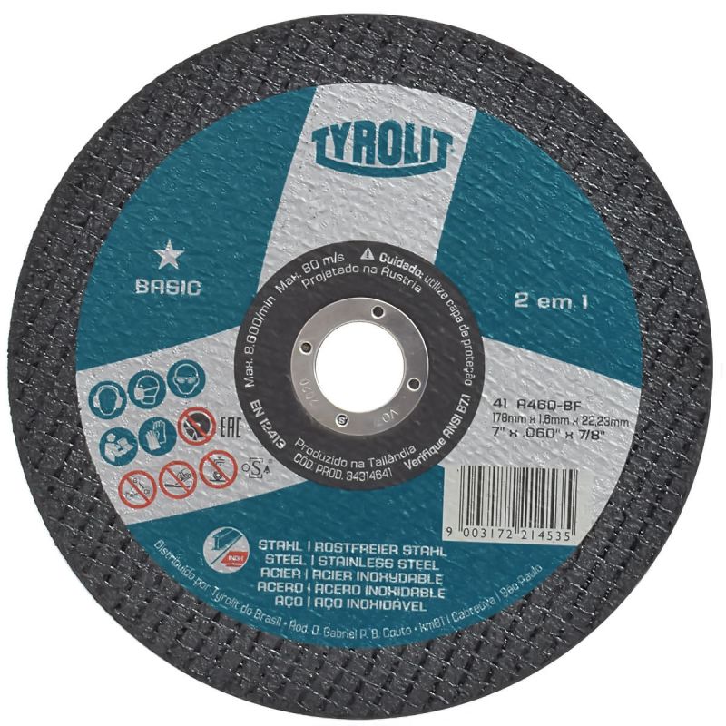 DISCO CORTE BASIC 41C 178X1,6X22 A46Q-BF (TYROLIT)
