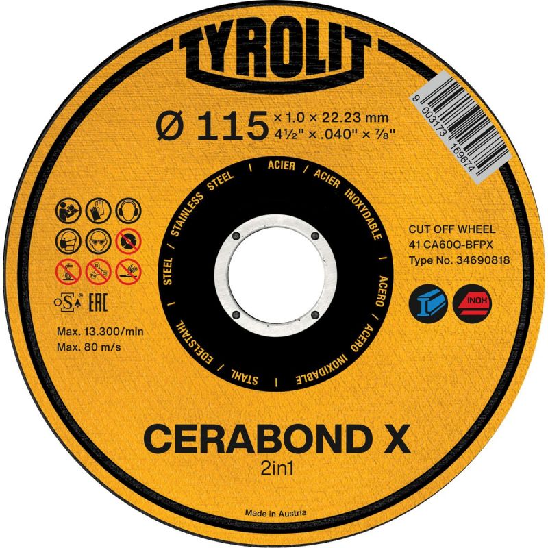 DISCO CORTE CERABOND 115X1X22 CA60Q-BFPX (TYROLIT)
